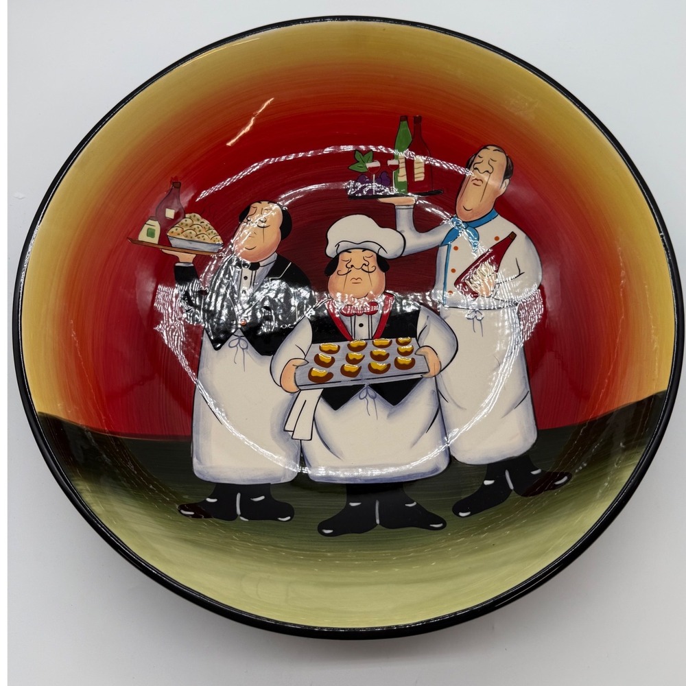 Heritage Mint Ristorante del Vino Fat Chef Serving Bowl 14 In Ceramic Red Black